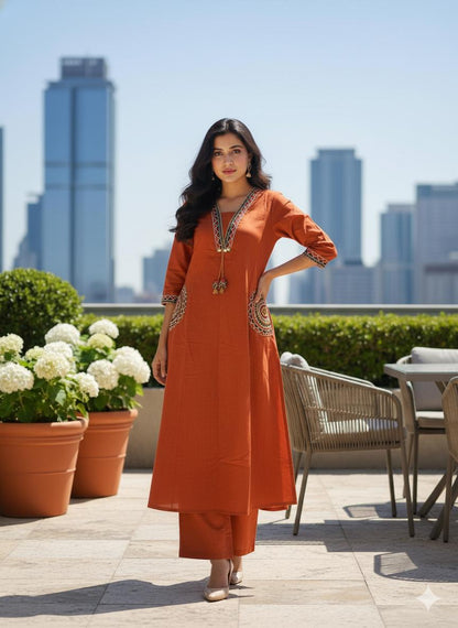 🌹🌹 fine Cotton flex fabric beautiful embroidery on neck, sleeves, pocket Kurti with plazo with cotton cotton flex🌹🌹 (SWSK03)