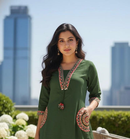 🌹🌹 fine Cotton flex fabric beautiful embroidery on neck, sleeves, pocket Kurti with plazo with cotton cotton flex🌹🌹 (SWSK03)