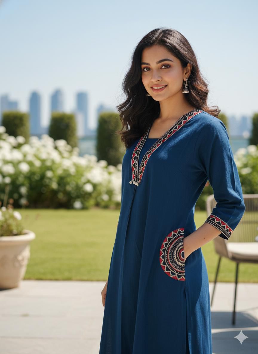 🌹🌹 fine Cotton flex fabric beautiful embroidery on neck, sleeves, pocket Kurti with plazo with cotton cotton flex🌹🌹 (SWSK03)