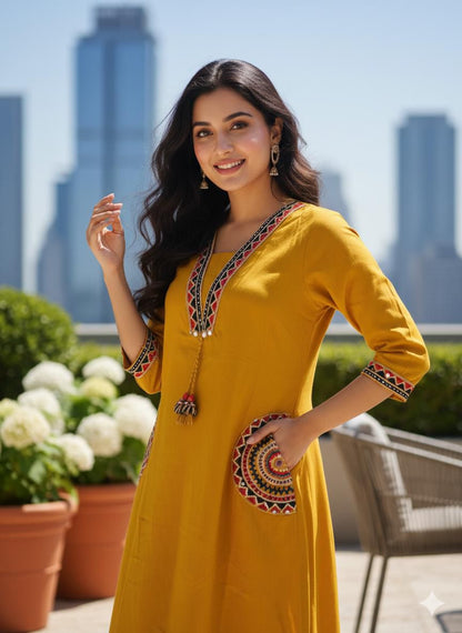 🌹🌹 fine Cotton flex fabric beautiful embroidery on neck, sleeves, pocket Kurti with plazo with cotton cotton flex🌹🌹 (SWSK03)
