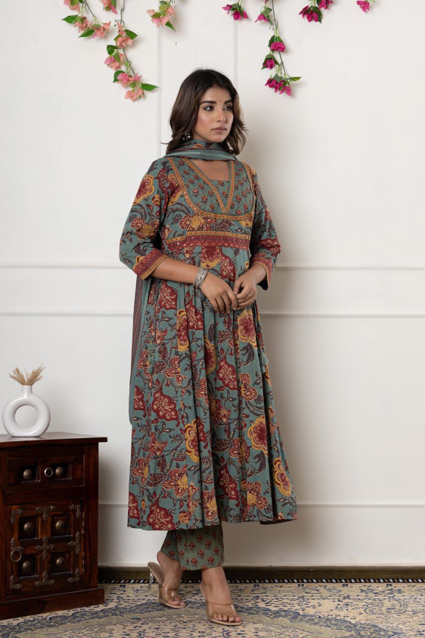 New stylish and affordable beautiful anarkali set with beautiful print and fabric pure Cotton💃💃(SWSK15)