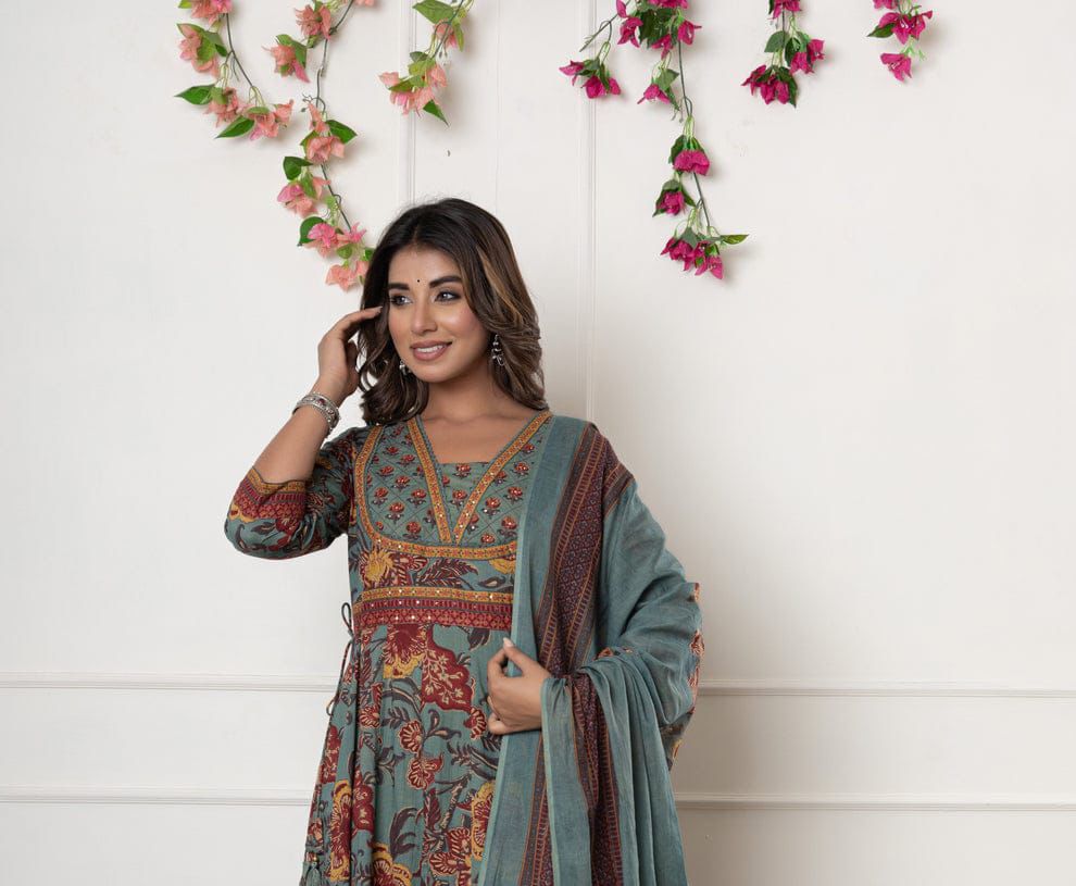 New stylish and affordable beautiful anarkali set with beautiful print and fabric pure Cotton💃💃(SWSK15)