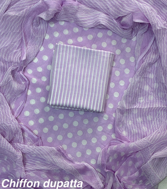 New Premium Hand Block Print Cotton Suit Set with Chiffon Dupatta(WACFCOTMU54)