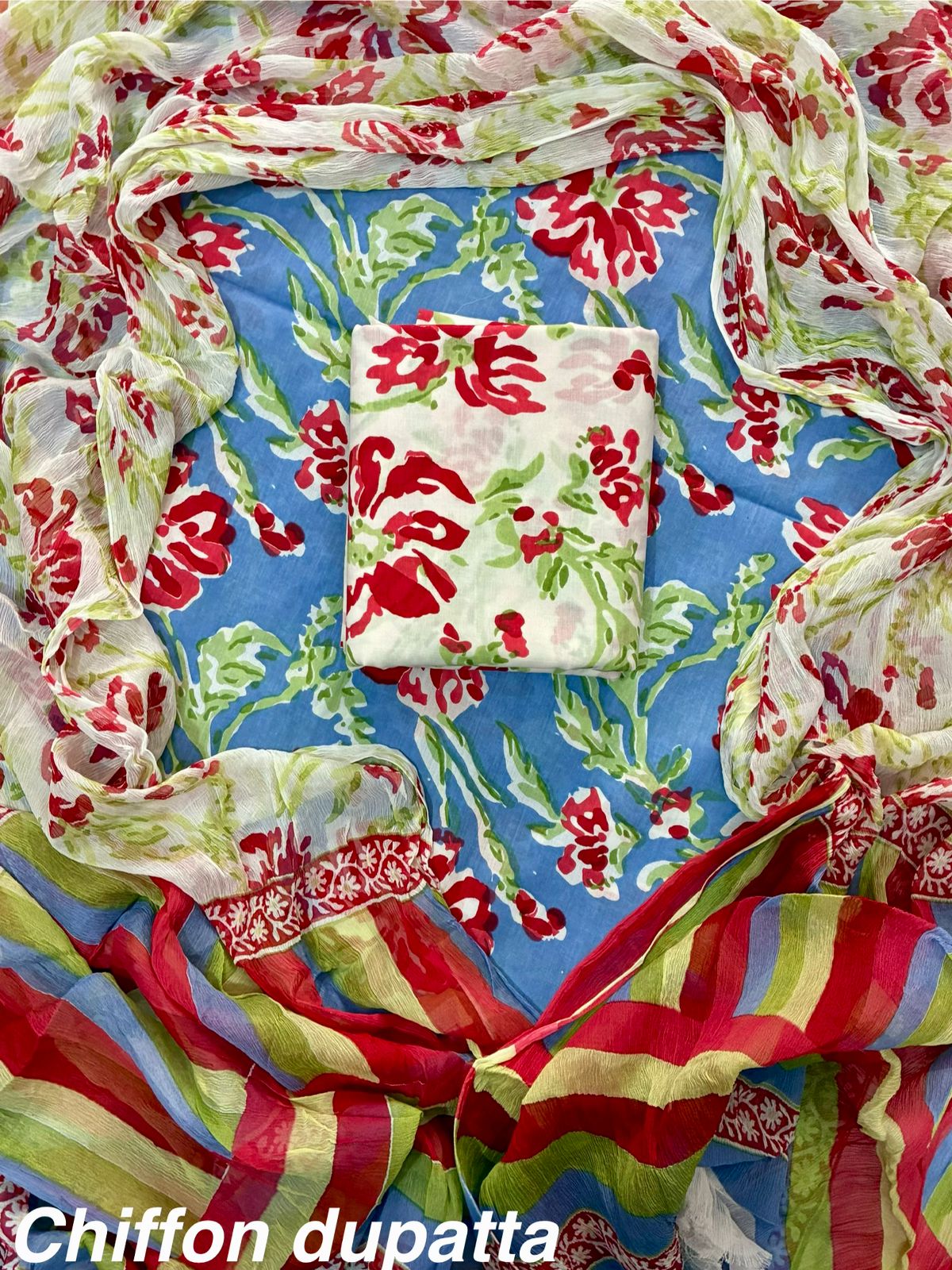 JAAL HAND BLOCK PRINT COTTON SUIT SET WITH CHIFFON DUPATTA(WACFCOTMU03)