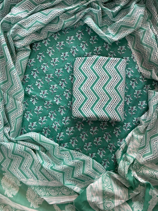 ELEGANT HAND BLOCK PRINT COTTON SUIT SET WITH MULMUL DUPATTA(WACOTMU13)