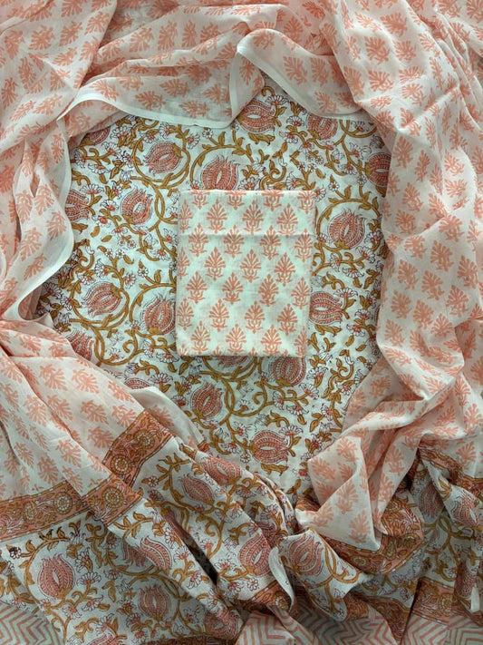 ELEGANT HAND BLOCK PRINT COTTON SUIT SET WITH MULMUL DUPATTA(WACOTMU21)