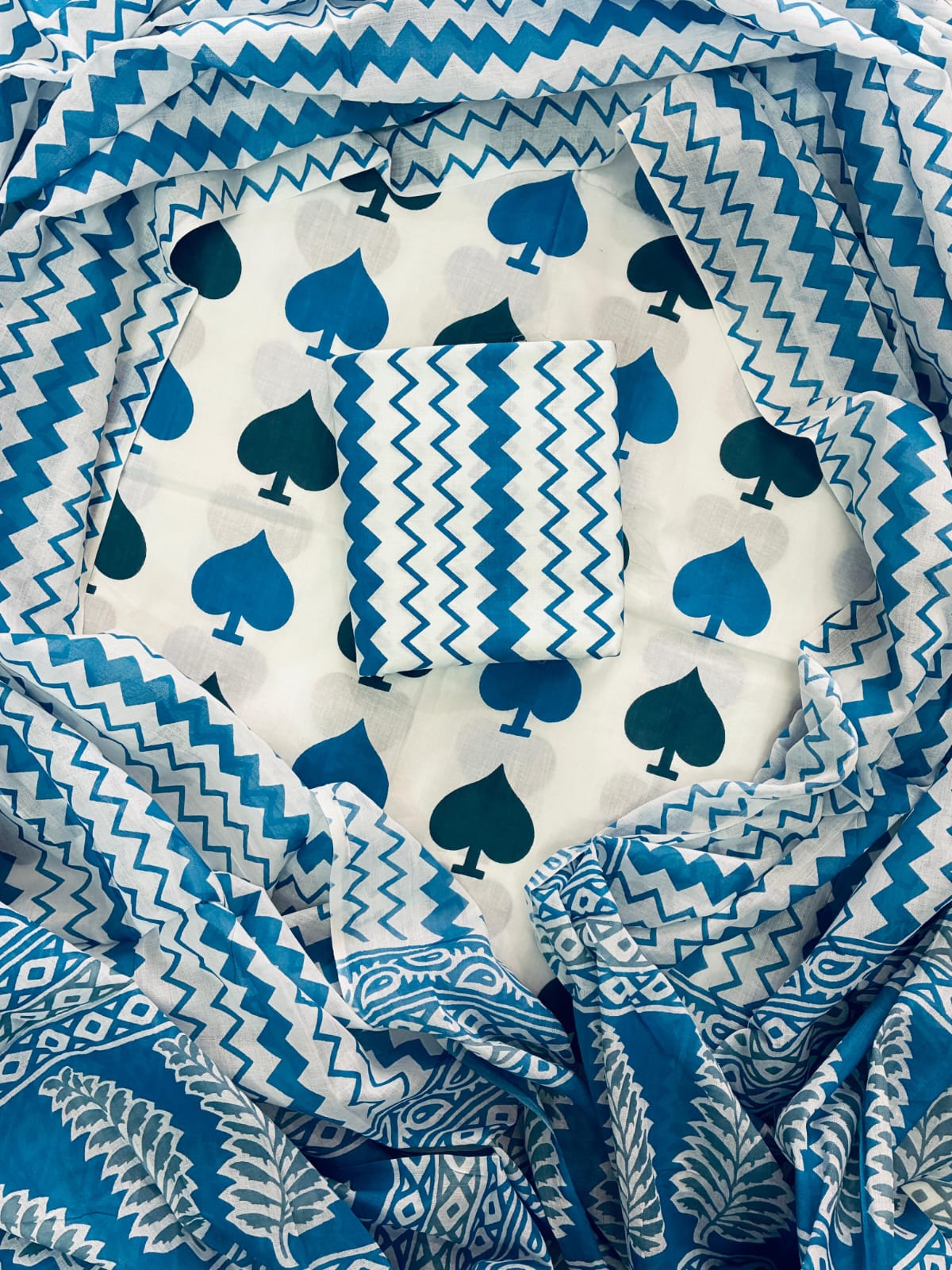 ELEGANT HAND BLOCK PRINT COTTON SUIT SET WITH MULMUL DUPATTA(WACOTMU23)