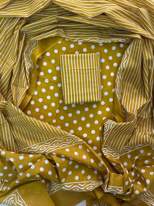 ELEGANT HAND BLOCK PRINT COTTON SUIT SET WITH MULMUL DUPATTA(WACOTMU29)