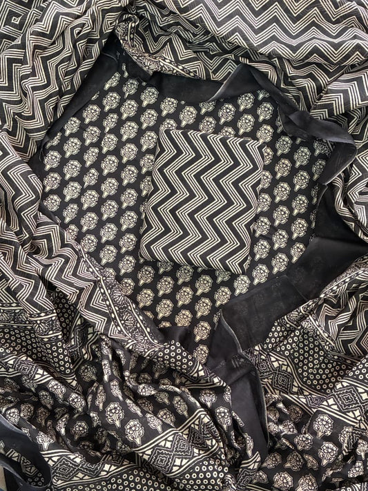 ELEGANT HAND BLOCK PRINT COTTON SUIT SET WITH MULMUL DUPATTA(WACOTMU27)