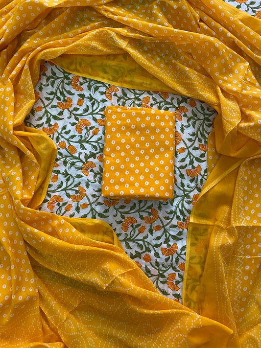 ELEGANT HAND BLOCK PRINT COTTON SUIT SET WITH MULMUL DUPATTA(WACOTMU39)