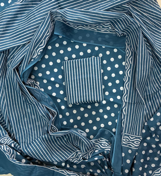 ELEGANT HAND BLOCK PRINT COTTON SUIT SET WITH MULMUL DUPATTA(WACOTMU51)