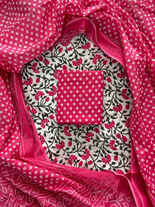 ELEGANT HAND BLOCK PRINT COTTON SUIT SET WITH MULMUL DUPATTA(WACOTMU57)