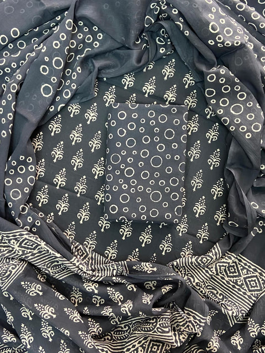 Premium Hand Block Print Cotton Suit Set with Mulmul Dupatta(WACOTMU80)
