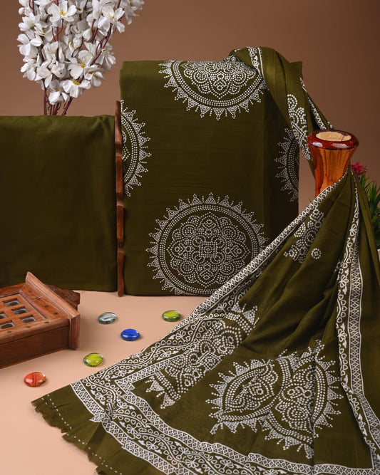 HAND BLOCK PRINT COTTON SUIT SET WITH MULMUL DUPATTA(WACOTMU88)