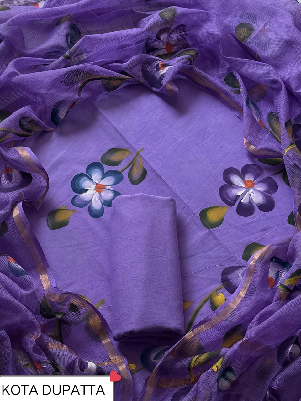 DESIGNER HAND BLOCK PRINT COTTON SUIT SET WITH KOTA DORIA DUPATTA(WAKOTMU06)