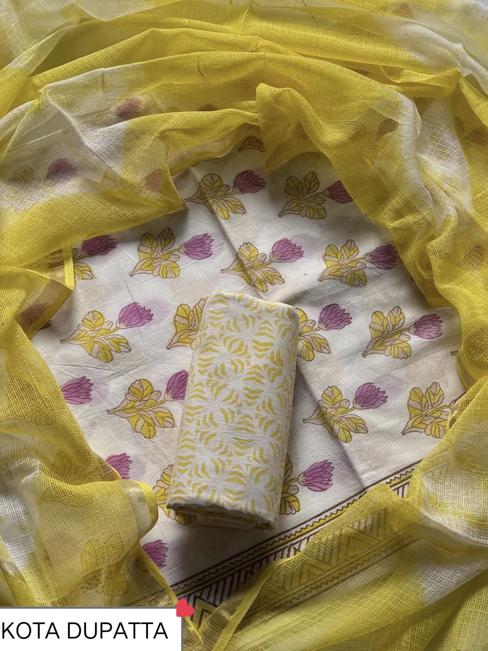 Suits Wala Hand Block Print Cotton Suit Set with Kota Doria Dupatta (WAKOTMU19