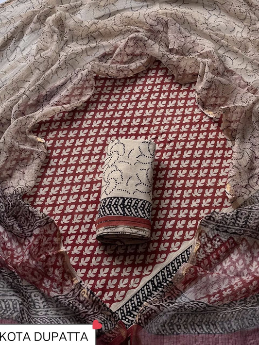 Copy of Suits Wala Hand Block Print Cotton Suit Set with Kota Doria Dupatta (WAKOTMU21