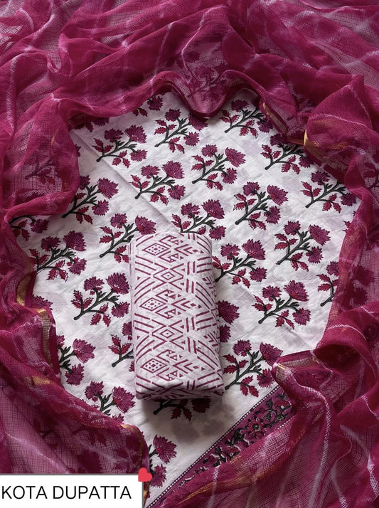 Suits Wala Hand Block Print Cotton Suit Set with Kota Doria Dupatta WAKOTMU28