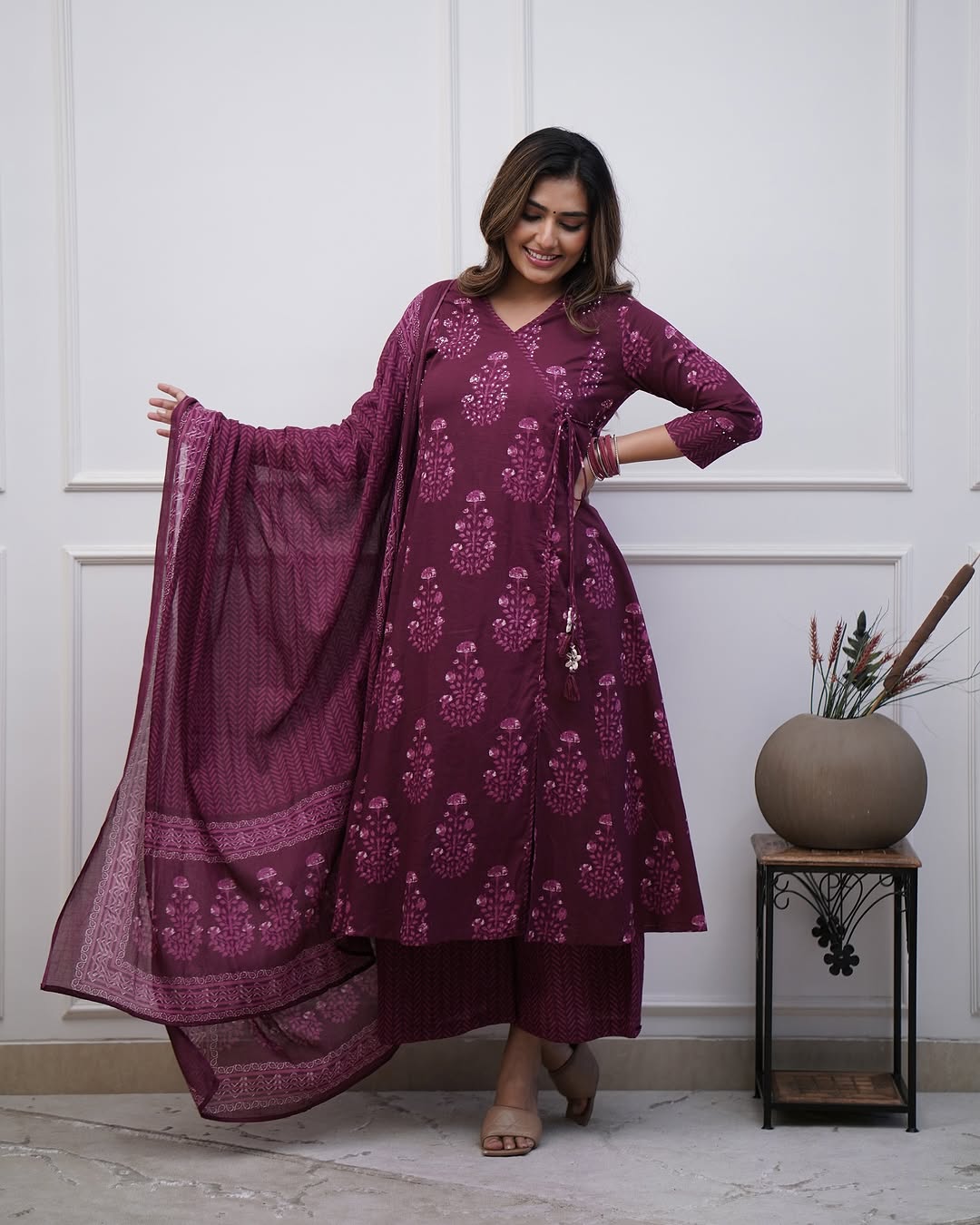 💃Walk Gracefully in our new cotton Angrakha Style Anarkali Dupatta set For All sessions.🌸 (SWSK26)