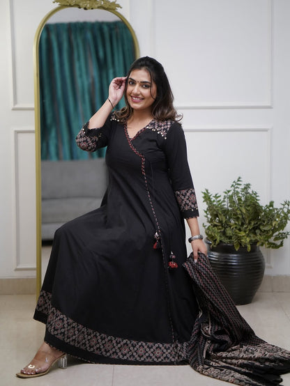 Ajrakh-Inspired Anarkali Set with Printed Dupatta  (RD031)