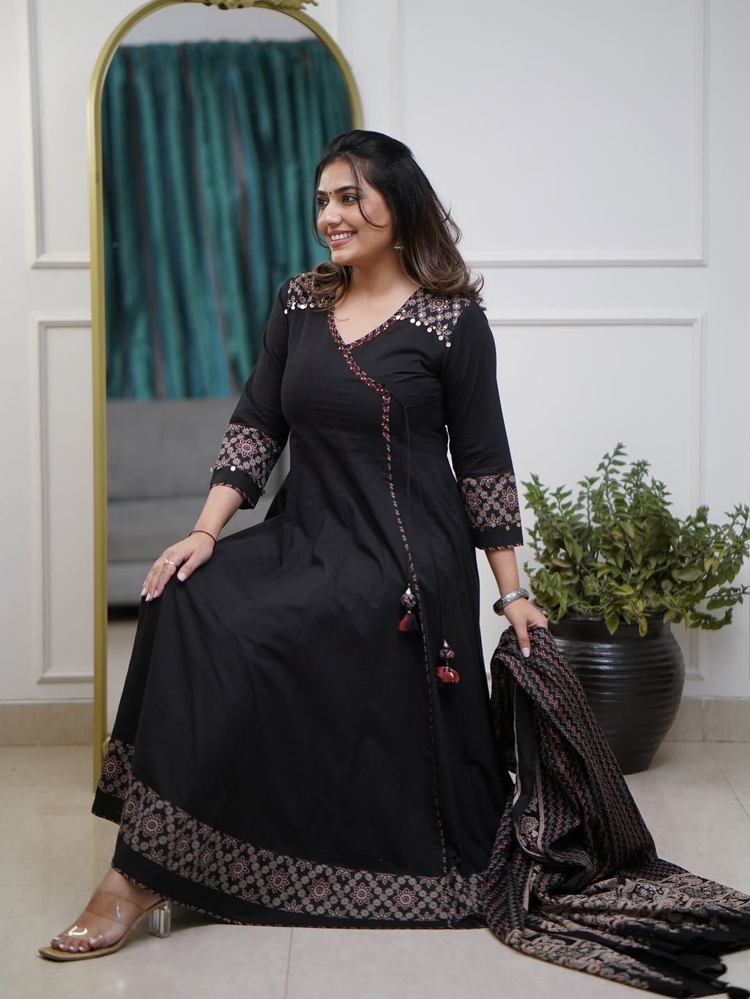 Ajrakh-Inspired Anarkali Set with Printed Dupatta  (RD031)