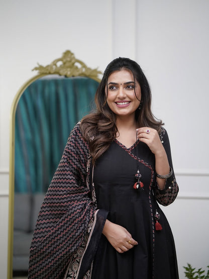 Ajrakh-Inspired Anarkali Set with Printed Dupatta  (RD031)