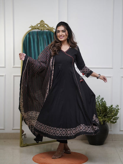 Ajrakh-Inspired Anarkali Set with Printed Dupatta  (RD031)