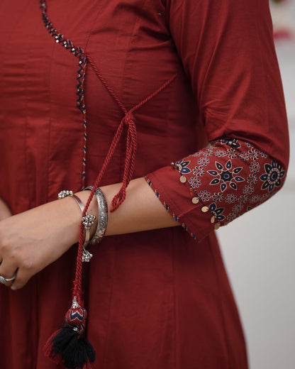 Ajrakh-Inspired Anarkali Set with Printed Dupatta  (RD031)