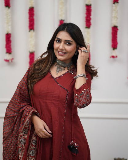 Ajrakh-Inspired Anarkali Set with Printed Dupatta  (RD031)