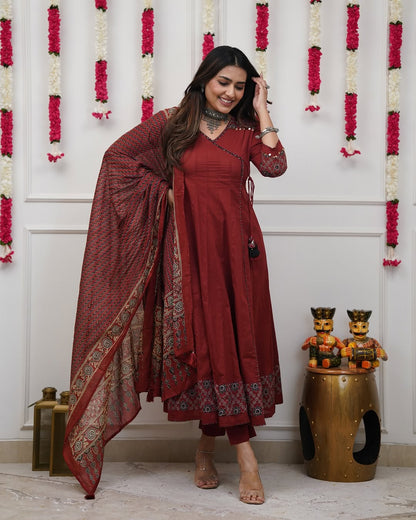 Ajrakh-Inspired Anarkali Set with Printed Dupatta  (RD031)