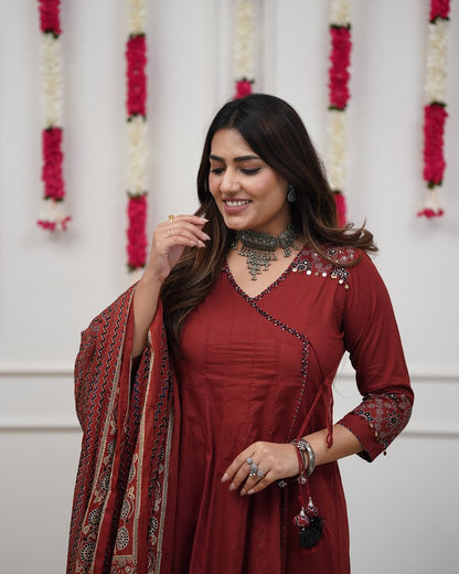 Ajrakh-Inspired Anarkali Set with Printed Dupatta  (RD031)