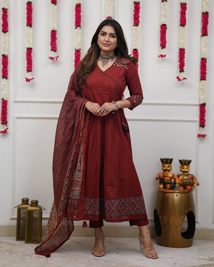 Ajrakh-Inspired Anarkali Set with Printed Dupatta  (RD031)