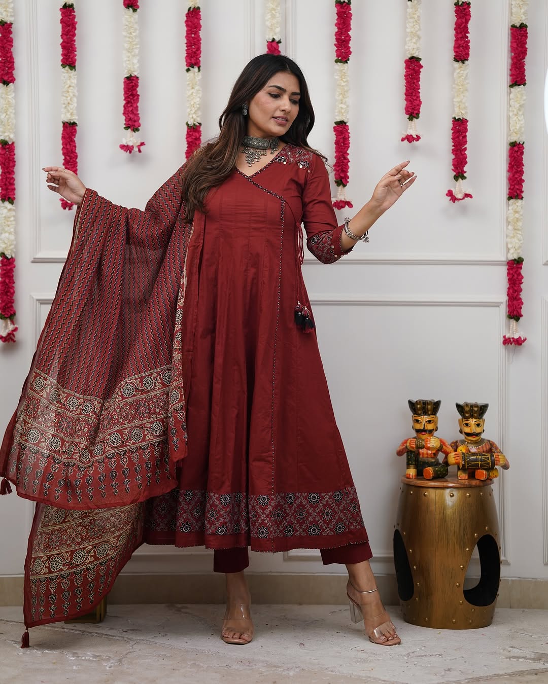 Ajrakh-Inspired Anarkali Set with Printed Dupatta  (RD031)