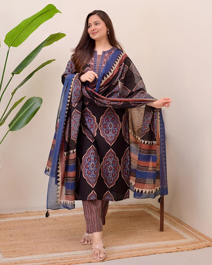 Traditional Printed Kurta Set for Women with Designer Dupatta(SWSK38)
