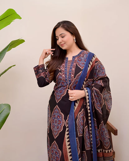 Traditional Printed Kurta Set for Women with Designer Dupatta(SWSK38)
