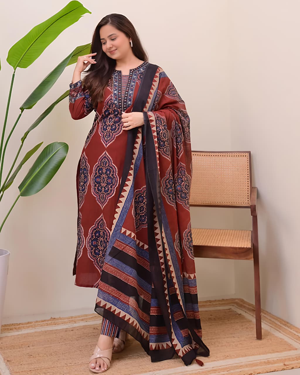 Traditional Printed Kurta Set for Women with Designer Dupatta(SWSK38)