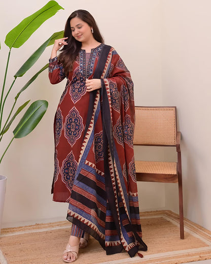 Traditional Printed Kurta Set for Women with Designer Dupatta(SWSK38)