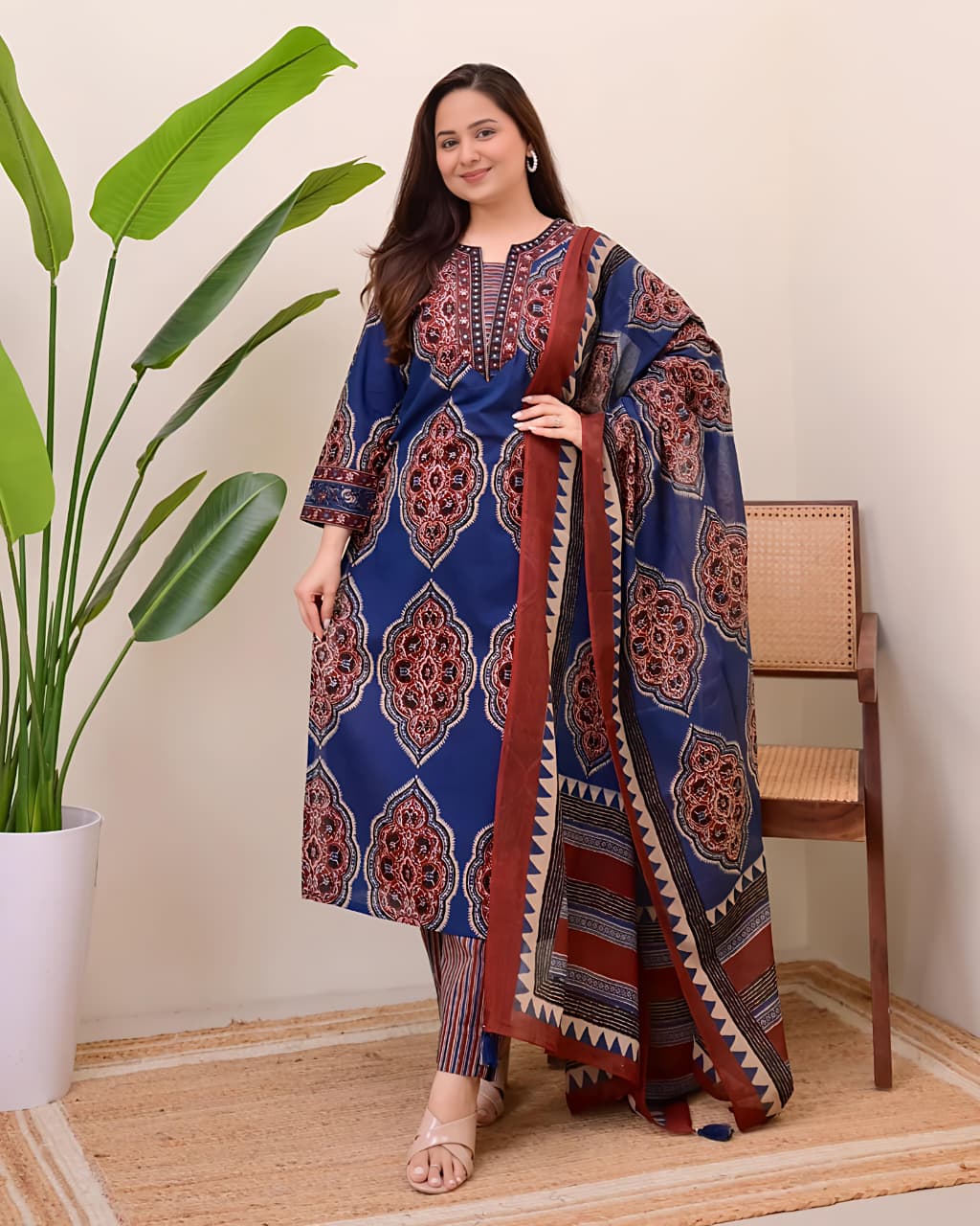 Traditional Printed Kurta Set for Women with Designer Dupatta(SWSK38)