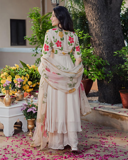 **Ivory Blossom Grace Anarkali Suit** ✨🌸(RRRD34)