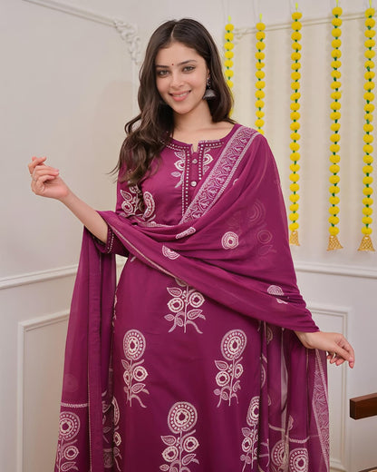 Pure Cotton discharge print kurti with pant and mulmul printed dupatta(SWSK53)