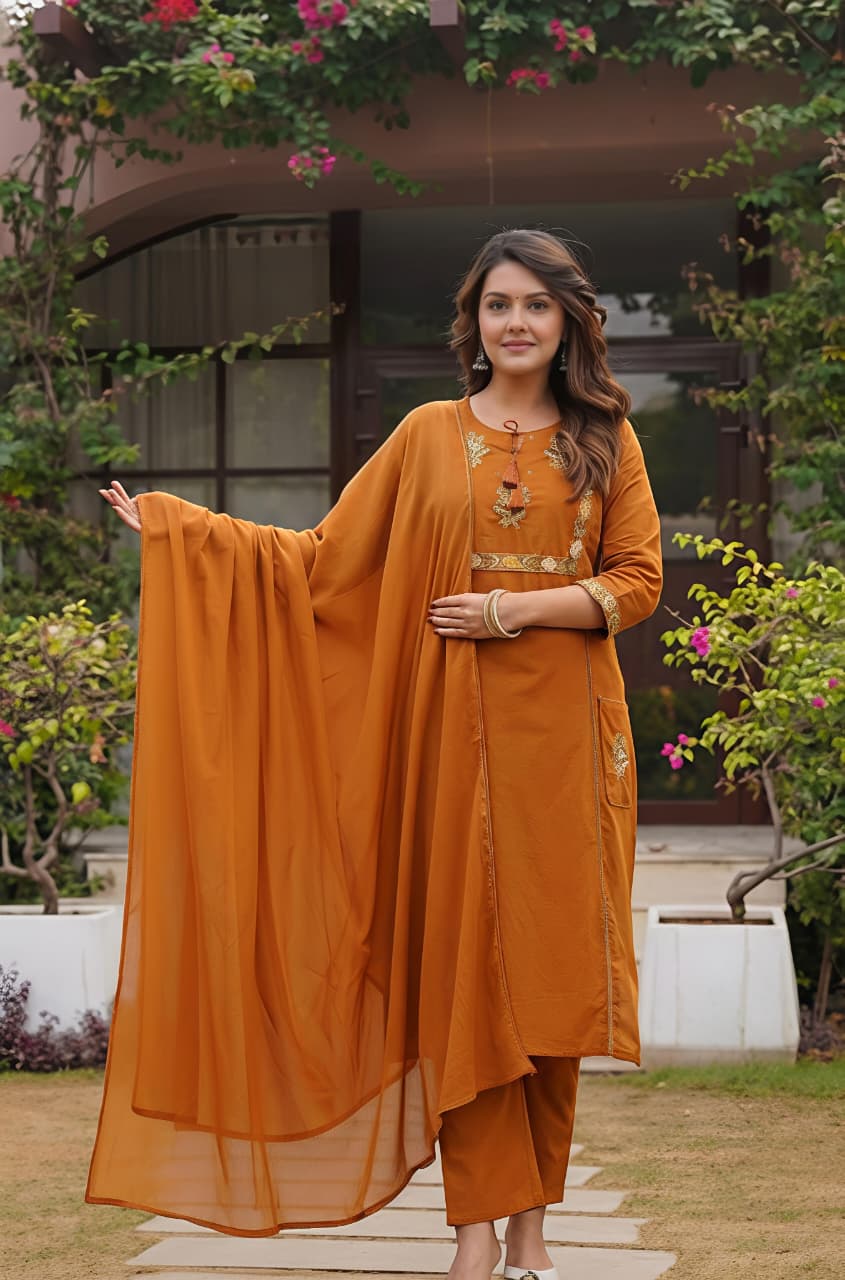🌹🌹 fine Cotton fabric with beautiful embroidery on neck, sleeves, Kurti with plazo with one side pocket on pant🌹🌹(SWSK59)