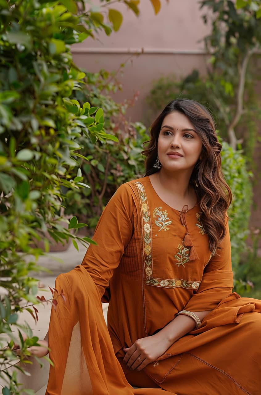 🌹🌹 fine Cotton fabric with beautiful embroidery on neck, sleeves, Kurti with plazo with one side pocket on pant🌹🌹(SWSK59)