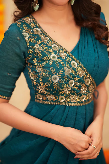 Look As Charming As  This Beautiful Unique Style Pre-Draped  Saree-anakarli With Beautiful Embroidery, Blouse Epitomizes Party-Ready Chic. (RRRD37))