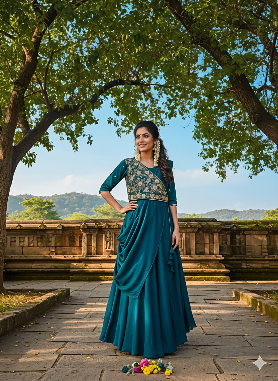 Look As Charming As  This Beautiful Unique Style Pre-Draped  Saree-anakarli With Beautiful Embroidery, Blouse Epitomizes Party-Ready Chic. (RRRD37))