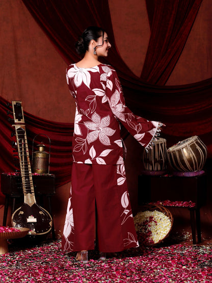 💕💕Adorn Yourself in Festive Elegance with this Stunning Maroon Floral Coord Set🌸🌸 (RRRD37)