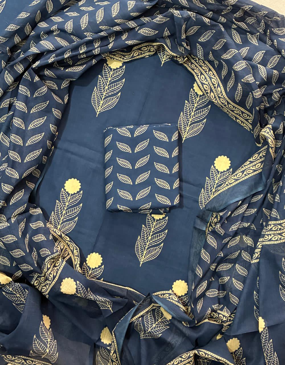 ELEGANT HAND BLOCK PRINT COTTON SUIT SET WITH MULMUL DUPATTA(WACOTMU25)