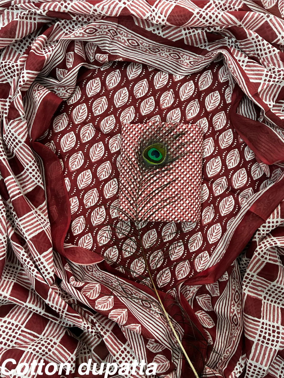 ELEGANT HAND BLOCK PRINT COTTON SUIT SET WITH MULMUL DUPATTA(WACOTMU36)