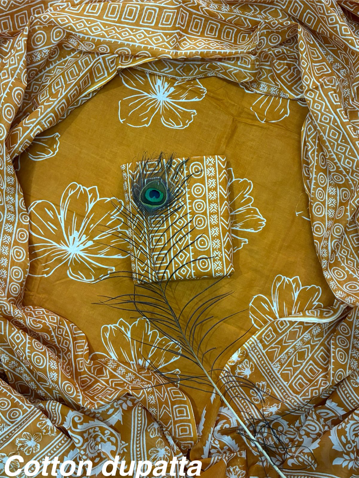 ELEGANT HAND BLOCK PRINT COTTON SUIT SET WITH MULMUL DUPATTA(WACOTMU12)