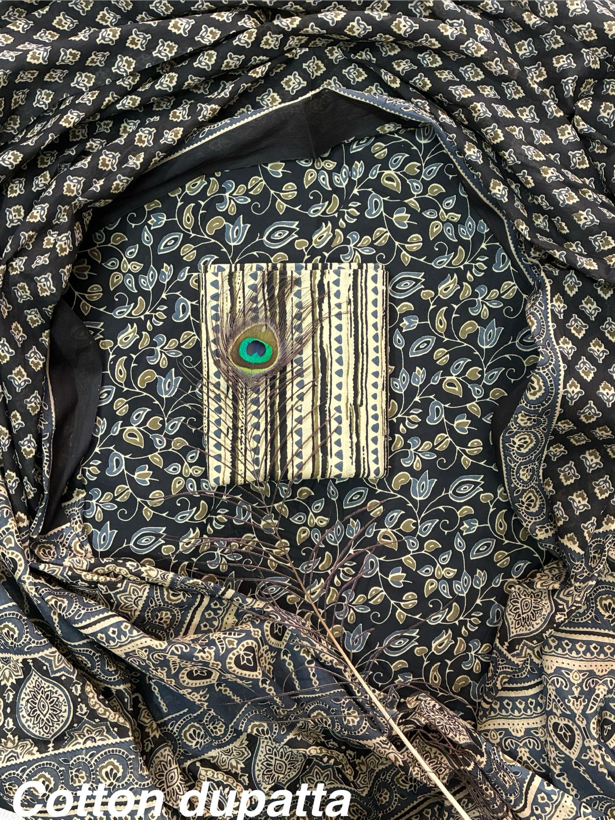 Designer Hand Block Print Cotton Suit Set with Mulmul Dupatta(WACOTMU114)