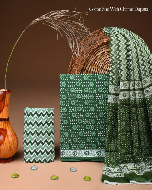 JAAL HAND BLOCK PRINT COTTON SUIT SET WITH CHIFFON DUPATTA(WACFCOTMU45)